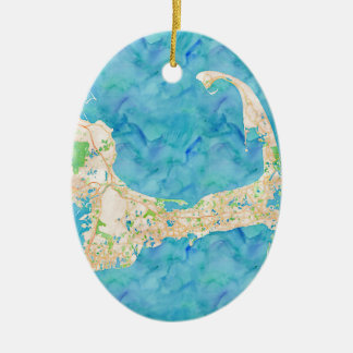 Watercolor Cape Cod Map Ceramic Tree Decoration
