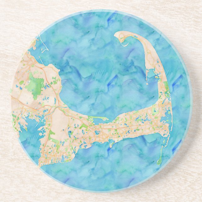 Watercolor Cape Cod Map Coaster (Front)