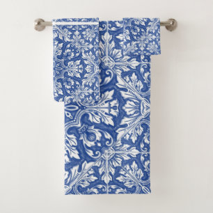 Watercolor Capri Maiolica Blue Portuguese Azulejos Bath Towel Set