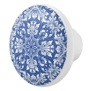Watercolor Capri Maiolica Blue Portuguese Azulejos Ceramic Knob
