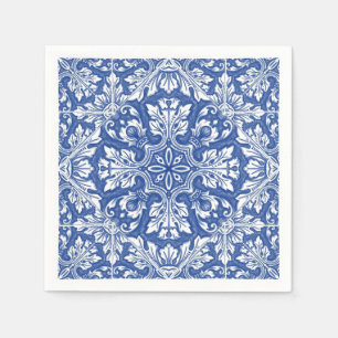 Watercolor Capri Maiolica Blue Portuguese Azulejos Napkin