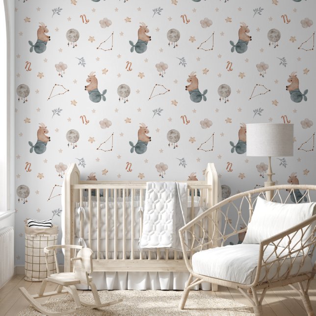 Watercolor Capricorn Zodiac Nursery Wallpaper (Kids)
