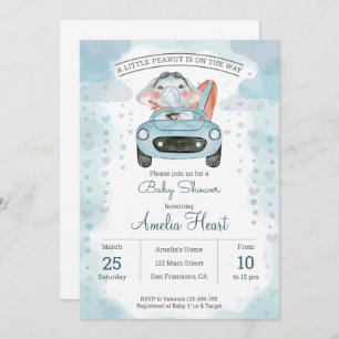 Watercolor car elephant   Baby Shower Invitation