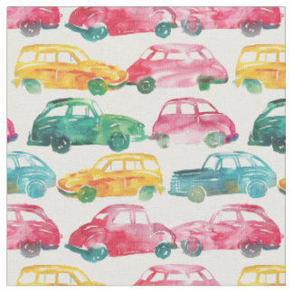 Watercolor Car Parade Fabric