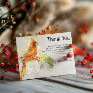 Watercolor Cardinal Bird Funeral Thank You Note Card