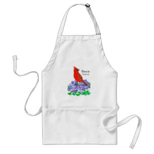 Watercolor Cardinal Bird Wood Violet Flowers Standard Apron