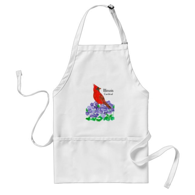 Watercolor Cardinal Bird Wood Violet Flowers Standard Apron (Front)