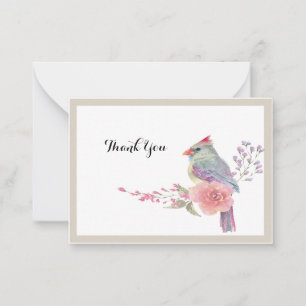 Watercolor Cardinal Bird Wreath Thank You Card