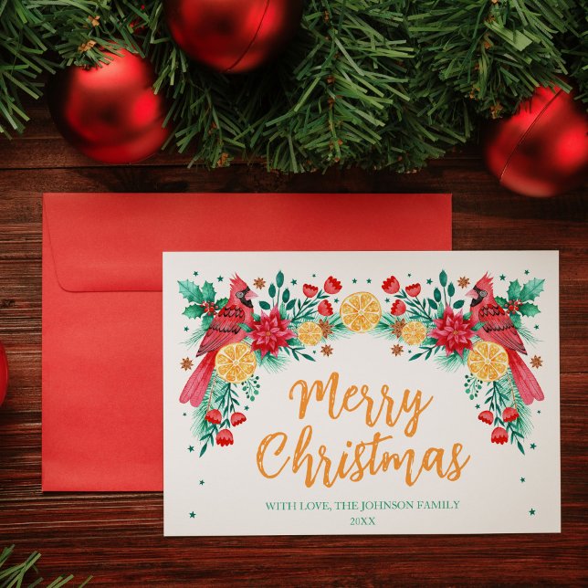 Watercolor Cardinal Birds and Christmas Botanicals Holiday Card (Watercolor Cardinal Birds and Christmas Botanicals Holiday Card)