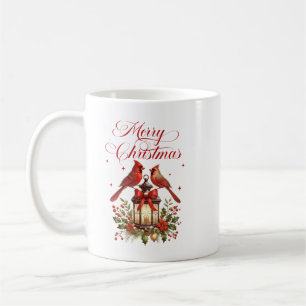 Watercolor Cardinal Birds on Christmas Lantern Coffee Mug