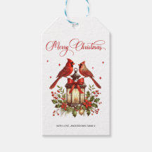 Watercolor Cardinal Birds on Christmas Lantern
