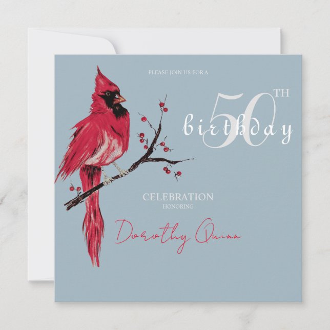 Watercolor Cardinal Birthday Party Invitation (Front)