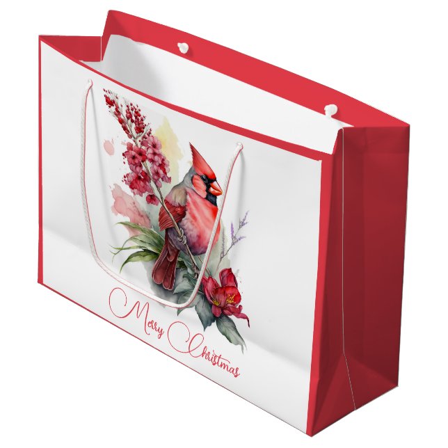 Watercolor Cardinal Christmas  Large Gift Bag (Front Angled)