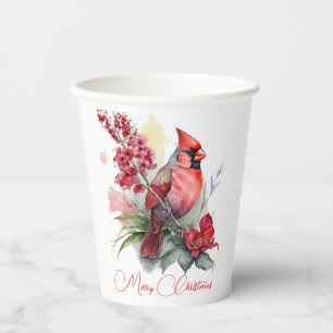 Watercolor Cardinal Christmas  Paper Cups