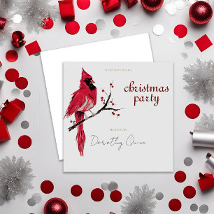 Watercolor Cardinal Christmas Party Invitation