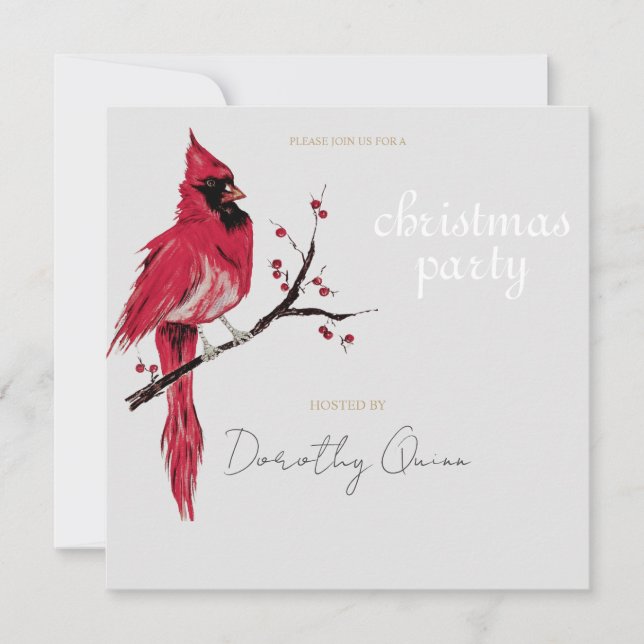 Watercolor Cardinal Christmas Party Invitation (Front)