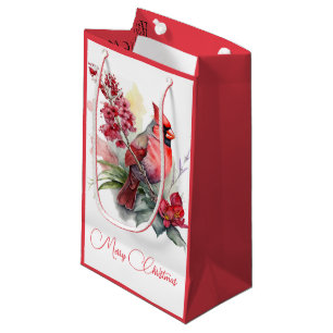 Watercolor Cardinal Christmas Small Gift Bag