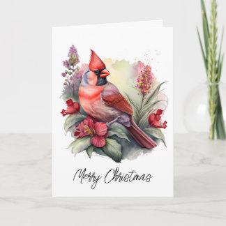 Watercolor Cardinal Christmas Tree Card
