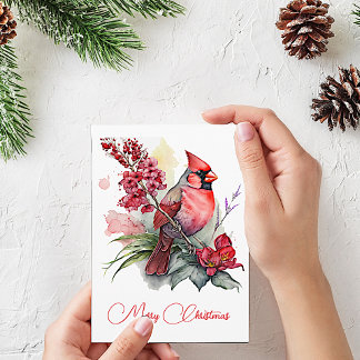 Watercolor Cardinal Christmas Tree Card
