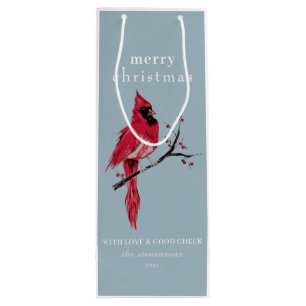 Watercolor Cardinal Christmas Wine Gift Bag