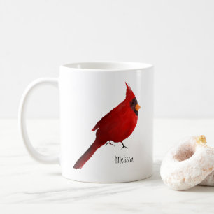 Watercolor cardinal deep dark red saturated custom coffee mug