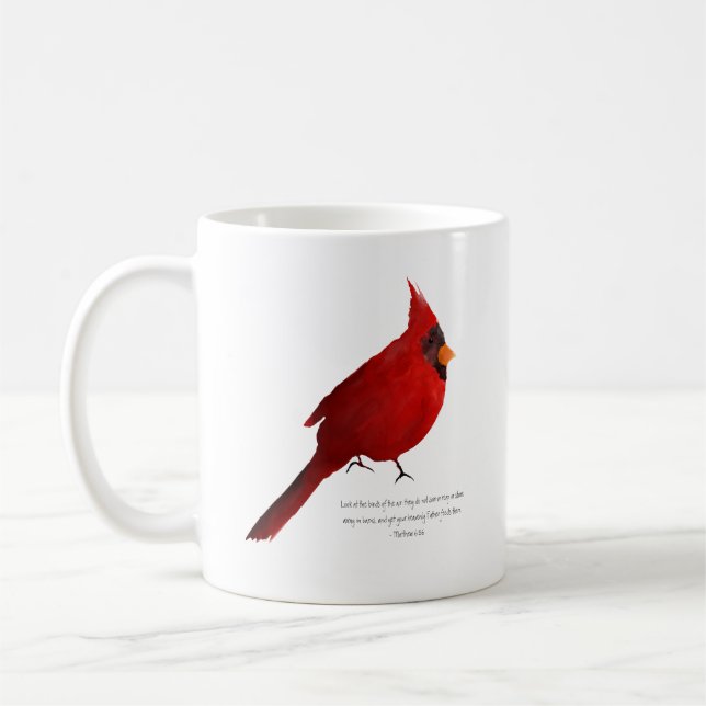 Watercolor cardinal deep dark red saturated Mathew Coffee Mug (Left)