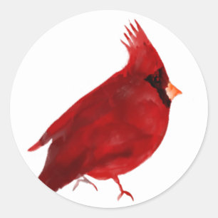 Watercolor cardinal deep rich red saturated classic round sticker