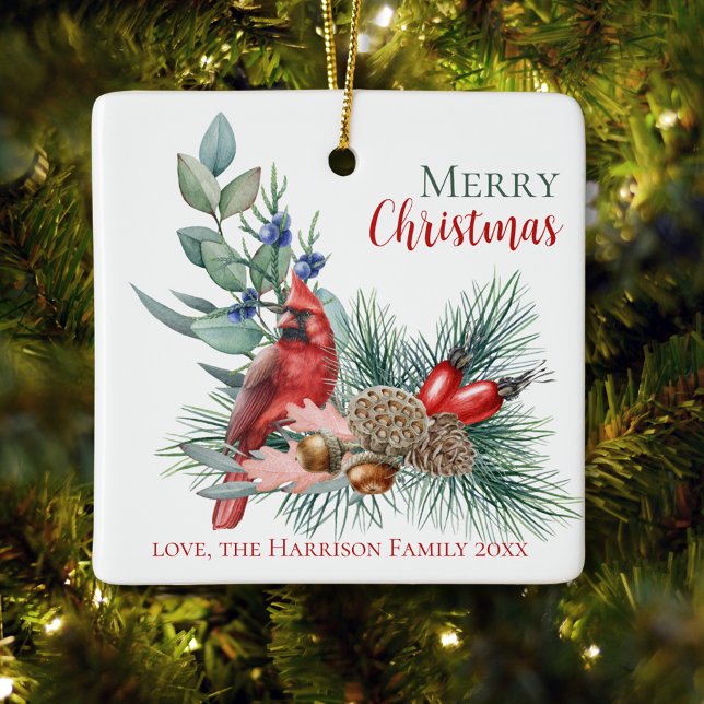 Watercolor Cardinal Merry Christmas Ornament (Watercolor Cardinal Merry Christmas Ornament
)