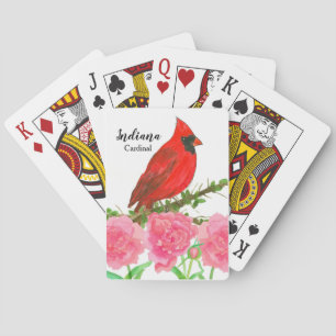 Watercolor Cardinal Peonies Indiana Playing Cards
