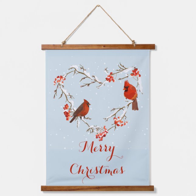 Watercolor Cardinal Red Bird Christmas Wreath  Han Hanging Tapestry (Front)