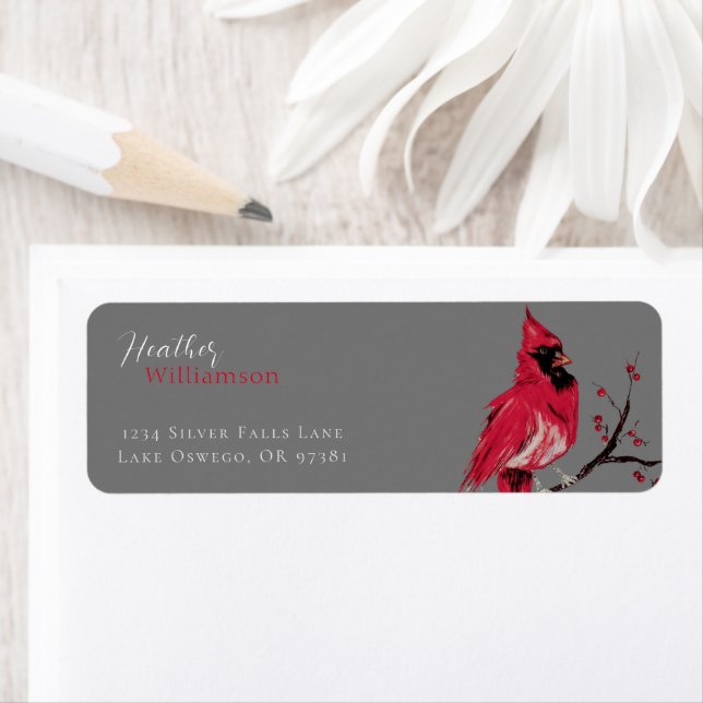 Watercolor Cardinal Return Address (Insitu)