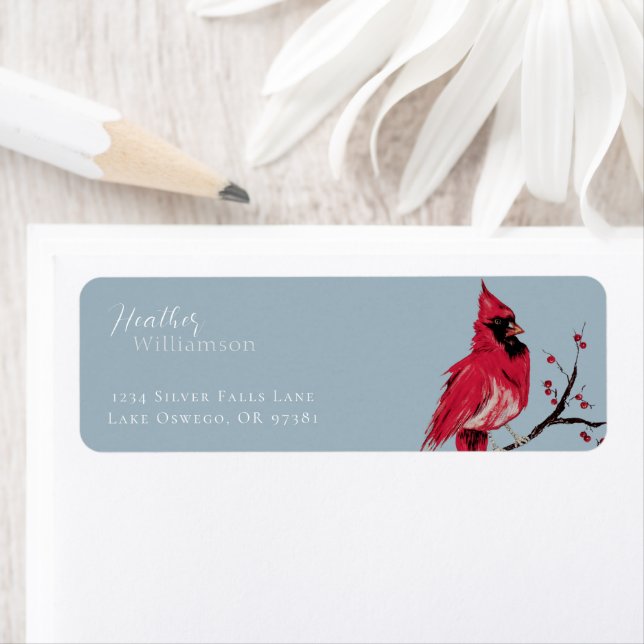 Watercolor Cardinal Return Address (Insitu)