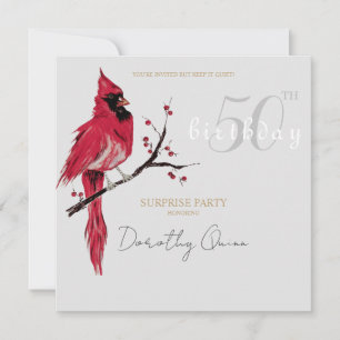 Watercolor Cardinal Surprise Birthday Party Invitation