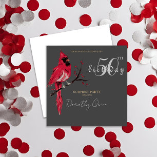Watercolor Cardinal Surprise Birthday Party Invitation