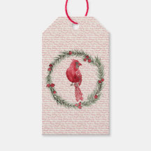 Watercolor Cardinal Wreath Christmas Gift Tags