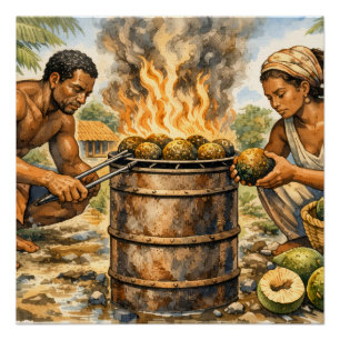 Watercolor Caribbean Breadfruit Scene Poster