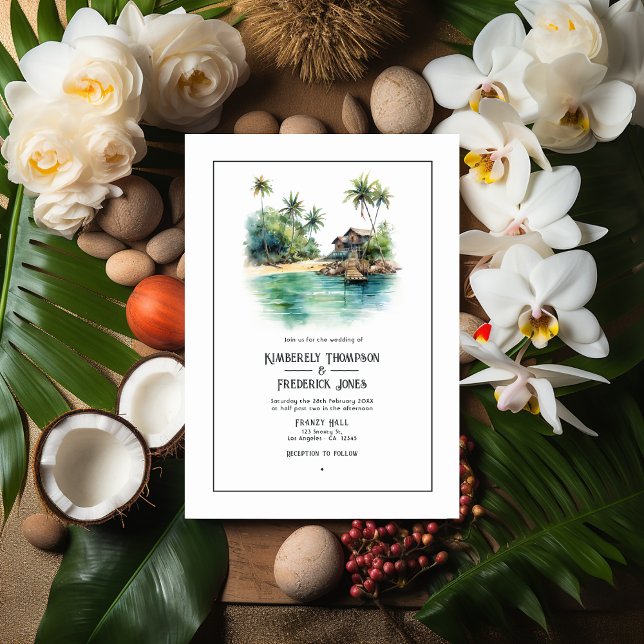 Watercolor Caribbean Destination Wedding Invitation (Caribbean Beach Wedding)