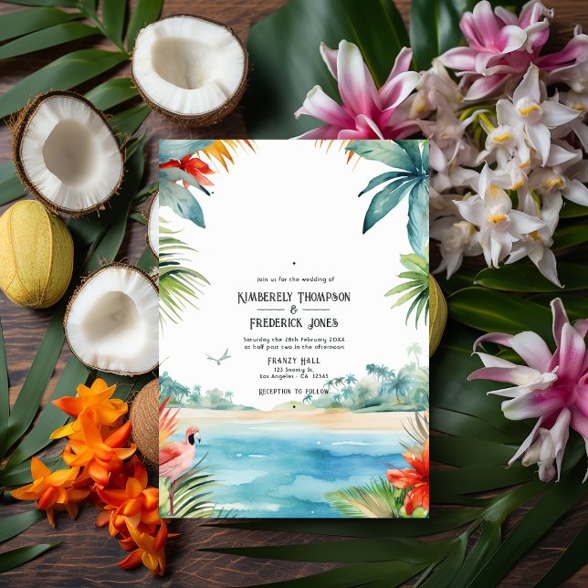 Watercolor Caribbean Destination Wedding Invitation (Caribbean Wedding )