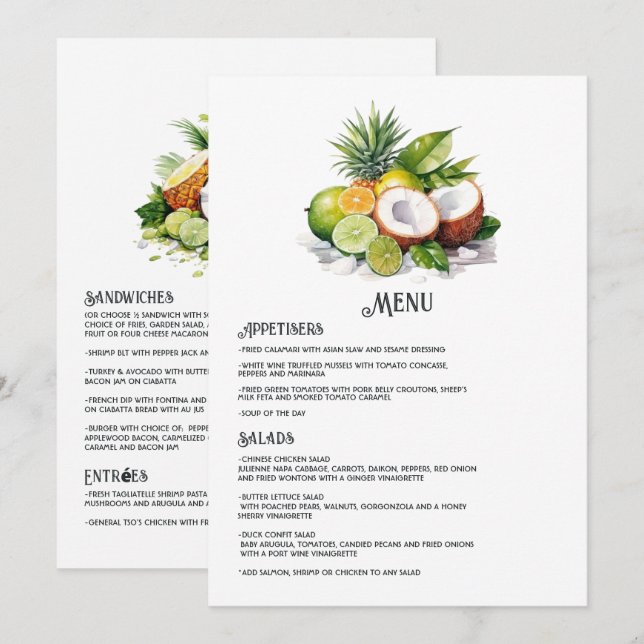 Watercolor Caribbean Destination Wedding Menu (Front/Back)