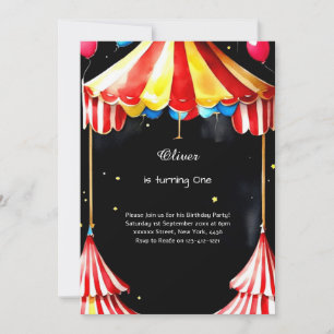 Watercolor Carnival Circus 1st Birthday Invitation