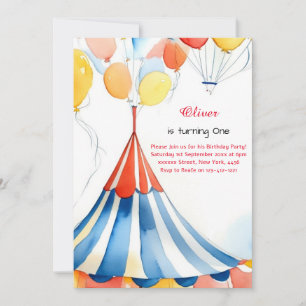 Watercolor Carnival Circus 1st Birthday Invitation