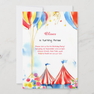 Watercolor Carnival Circus 1st Birthday Invitation