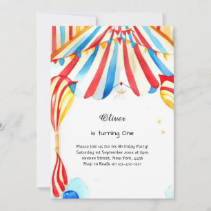 Watercolor Carnival Circus 1st Birthday Invitation
