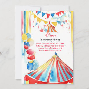 Watercolor Carnival Circus Birthday Invitation