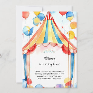 Watercolor Carnival Circus Birthday Invitation