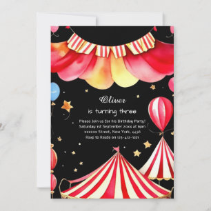 Watercolor Carnival Circus Birthday Invitation