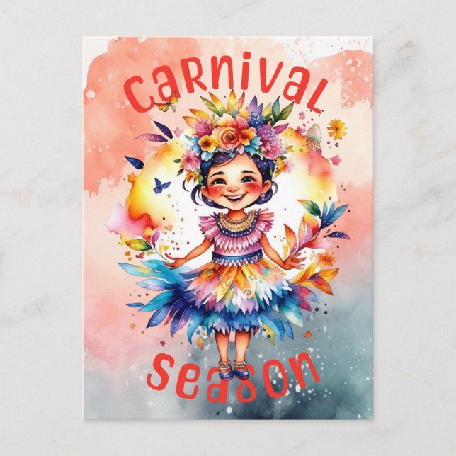 Watercolor Carnival Season Girl Postcard (Front)