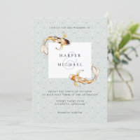 watercolor carp koi fish wedding invitation