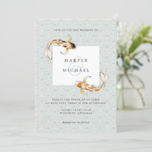 watercolor carp koi fish wedding invitation