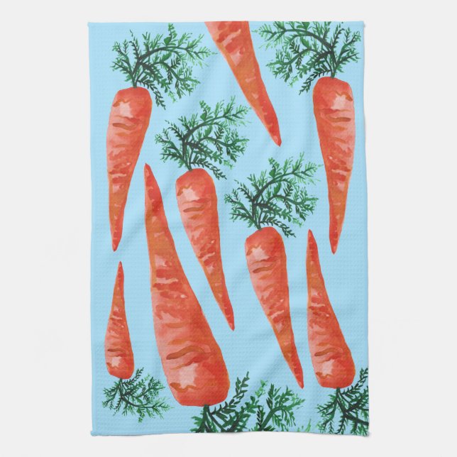 Watercolor carrots collection blue tea towel (Vertical)